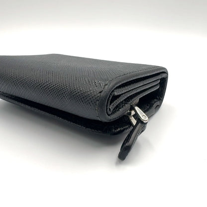 Prada New Arrivals Saffiano Triangle Leather Black Trifold Wallet Silver — view 6