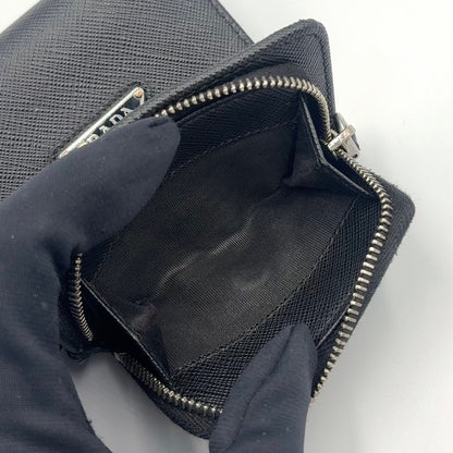 Prada New Arrivals Saffiano Triangle Leather Black Trifold Wallet Silver — view 9