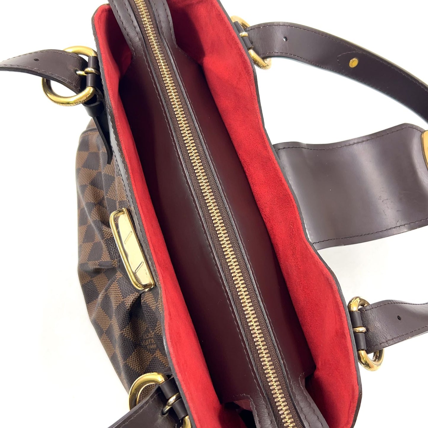Louis Vuitton New Arrivals Sistine PM Damier Ebene Leather Brown Handbag Gold — view 7