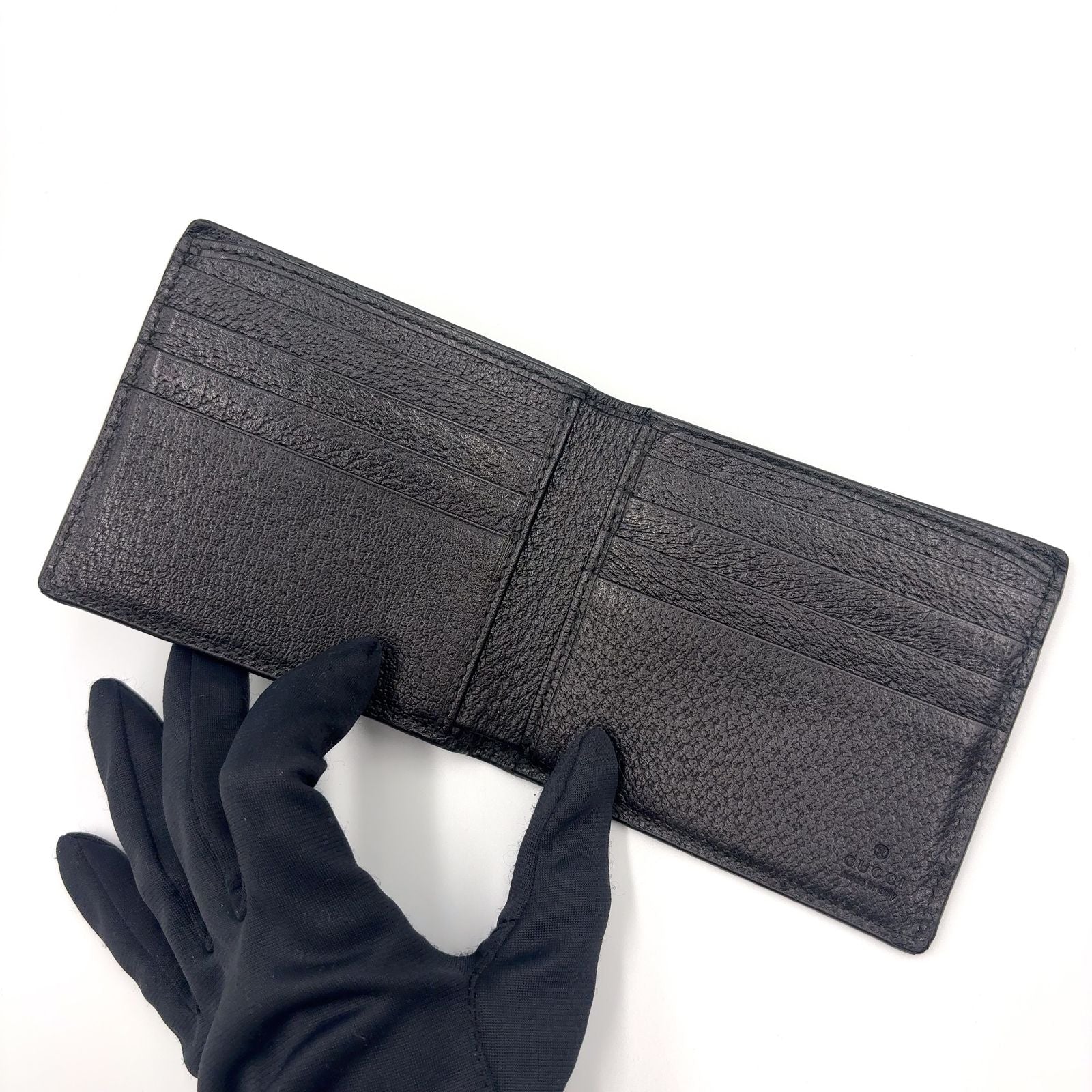 Gucci New Arrivals GG Marmont Leather Black Bifold Wallet Gold — view 3