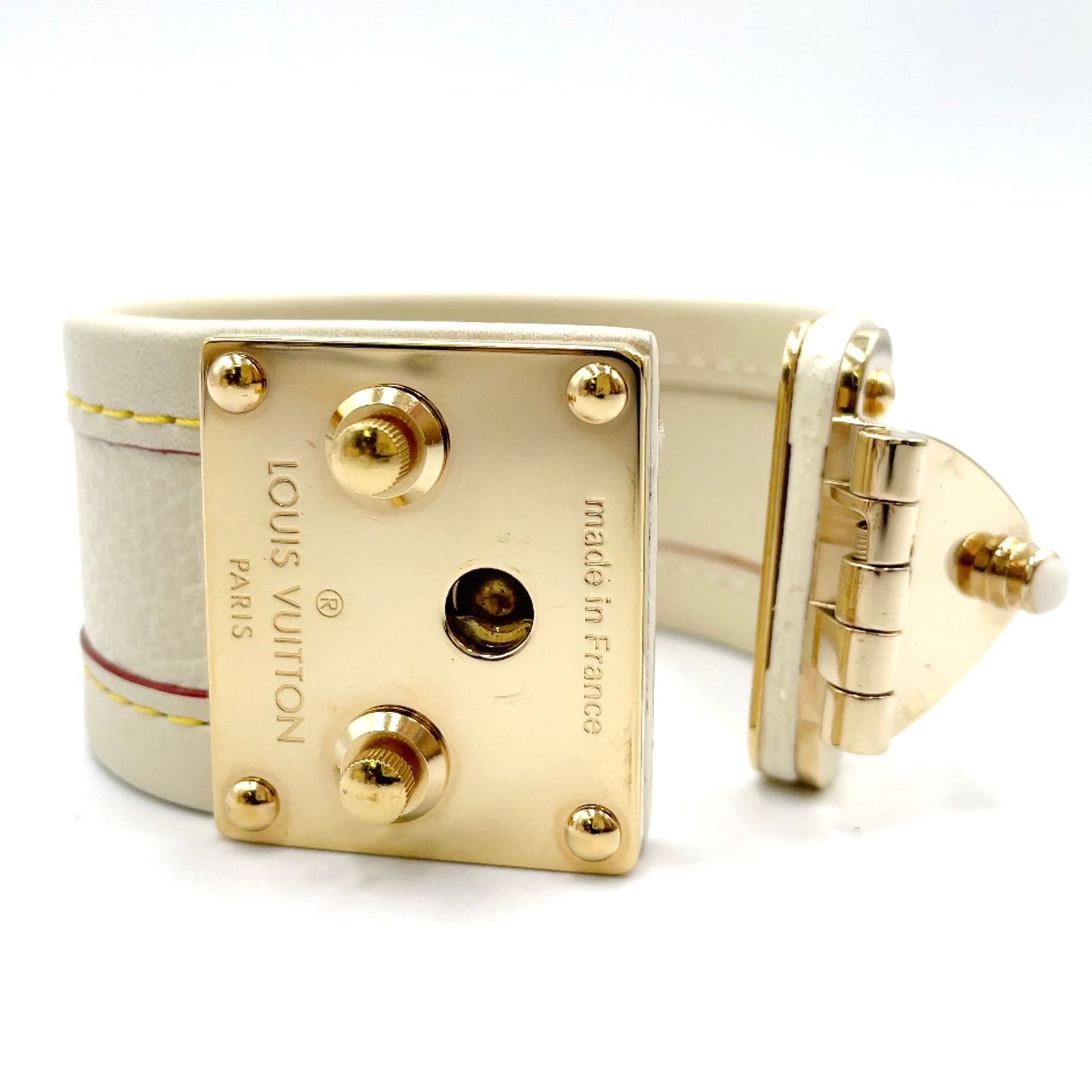 Louis Vuitton Bracelet Cellule Leather Ivory Gold Bangle — view 6