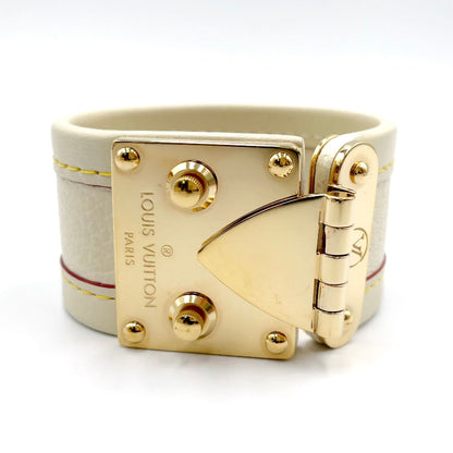 Louis Vuitton Bracelet Cellule Leather Ivory Gold Bangle — view 5