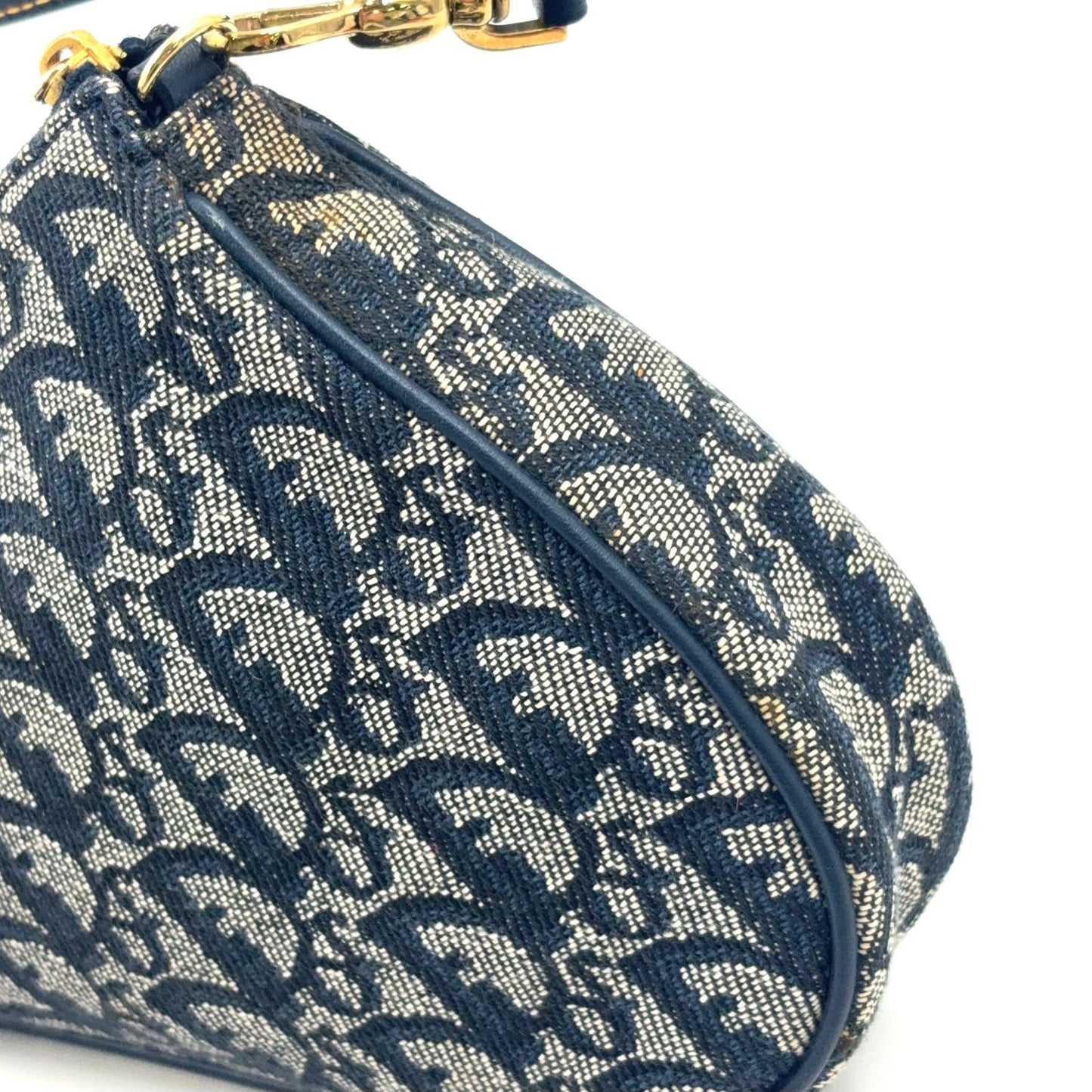 Dior New Arrival Trotter Saddle Leather Canvas Navy Handbag Gold — view 8