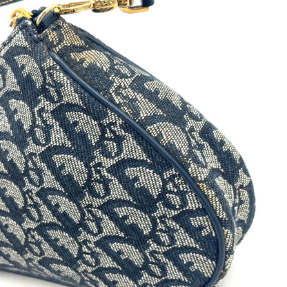 Dior New Arrival Trotter Saddle Leather Canvas Navy Handbag Gold — view 8