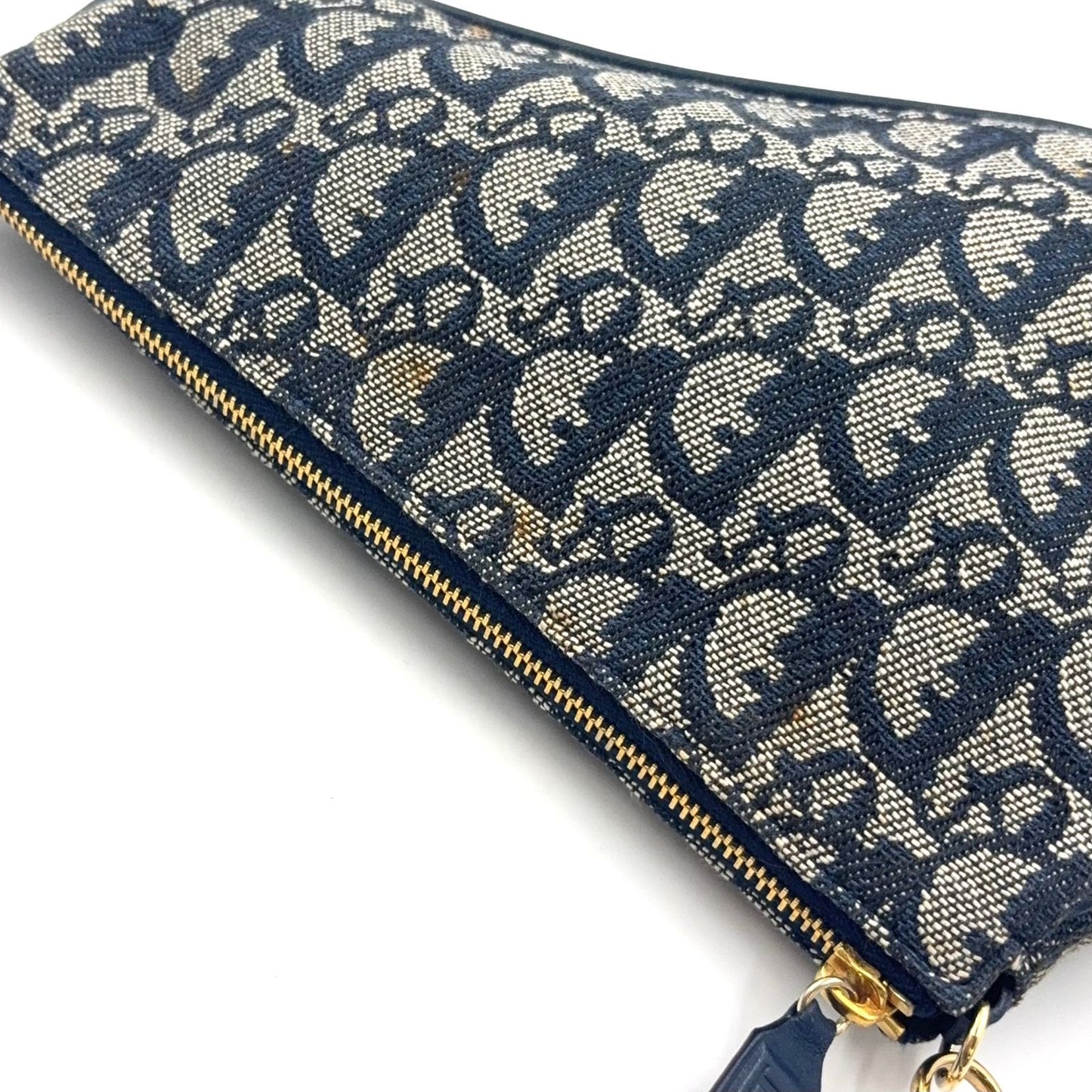 Dior New Arrival Trotter Saddle Leather Canvas Navy Handbag Gold — view 5