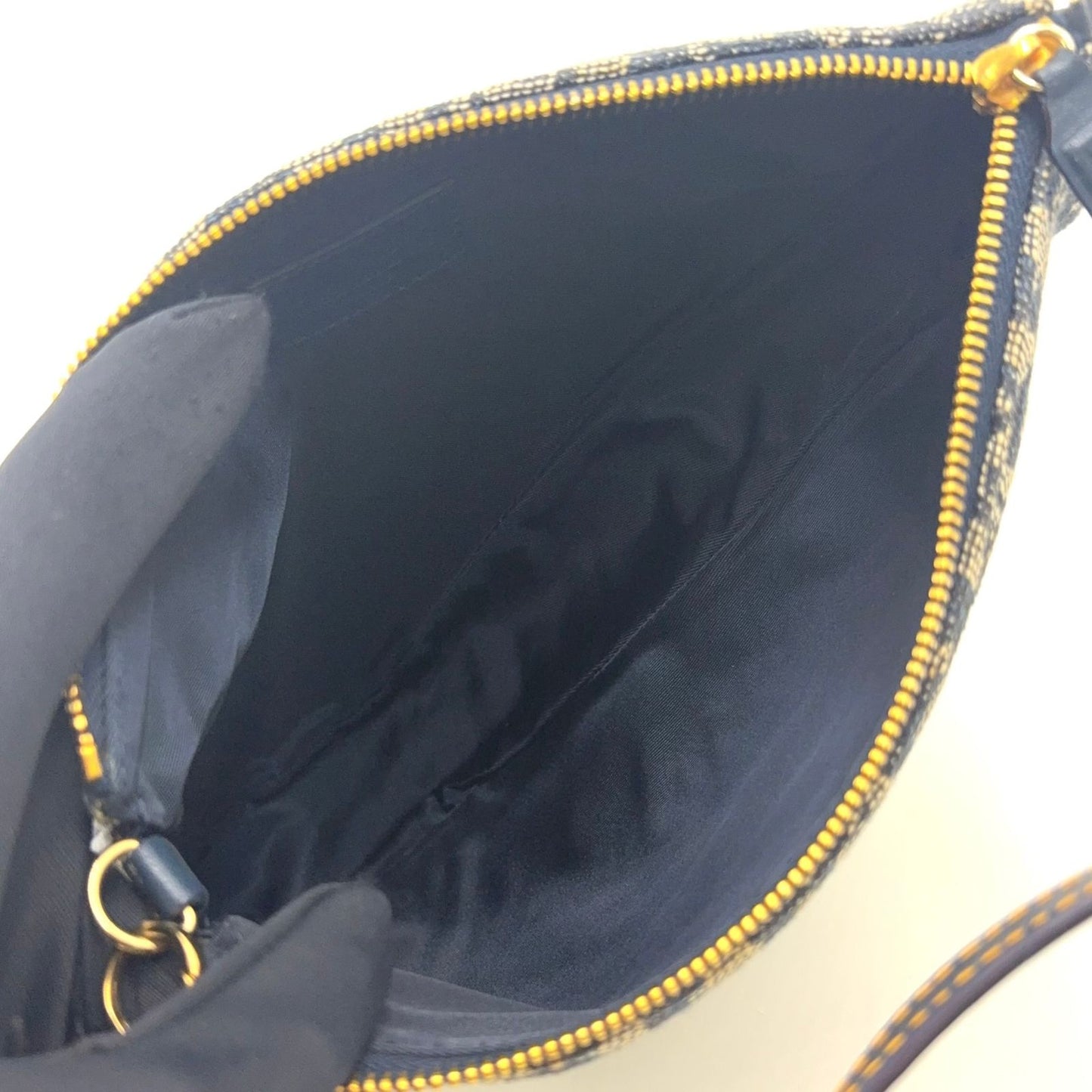 Dior New Arrival Trotter Saddle Leather Canvas Navy Handbag Gold — view 3