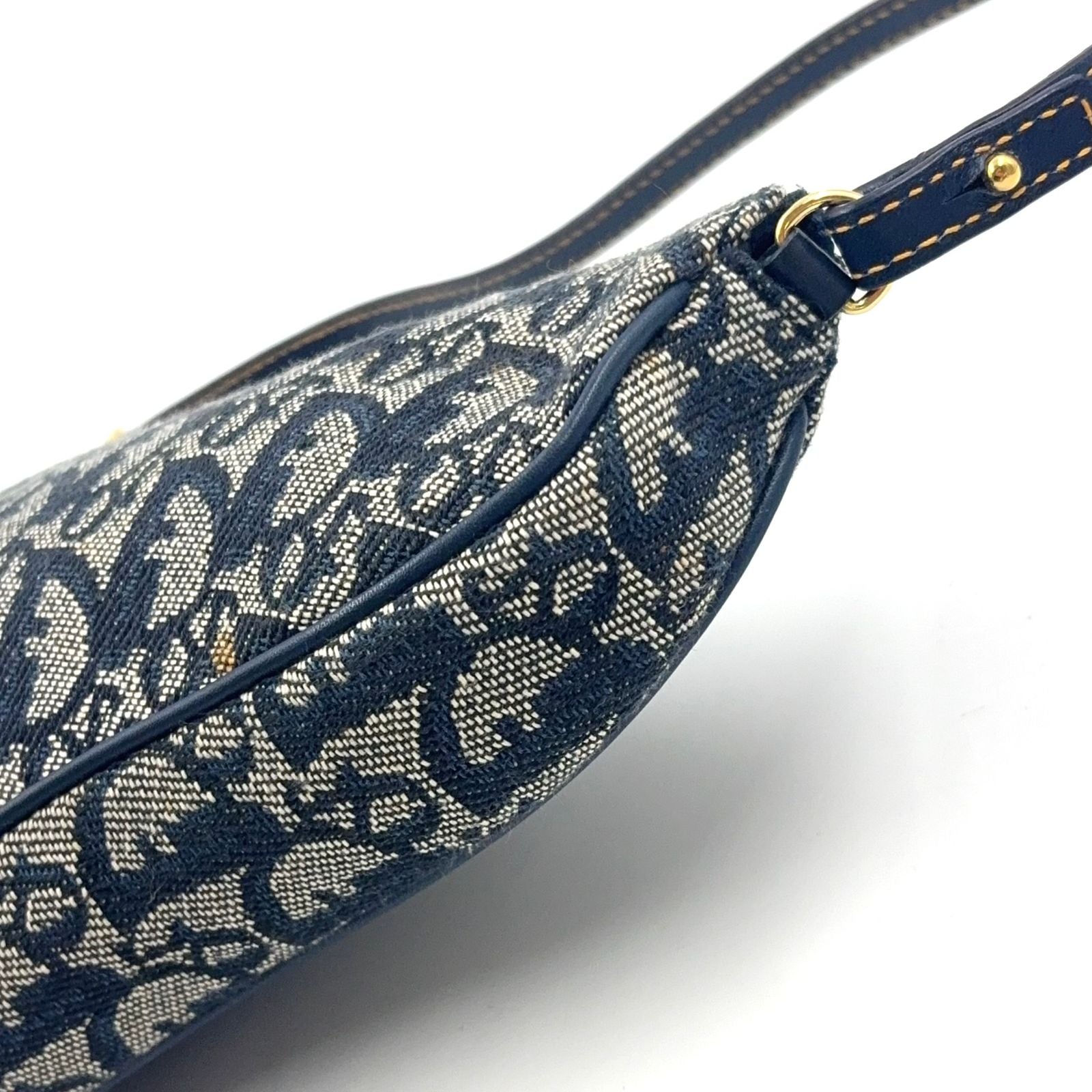 Dior New Arrival Trotter Saddle Leather Canvas Navy Handbag Gold — view 7