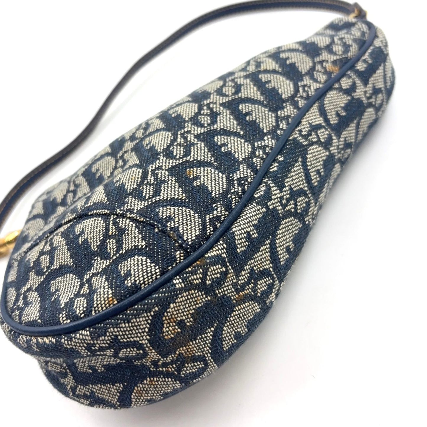Dior New Arrival Trotter Saddle Leather Canvas Navy Handbag Gold — view 6