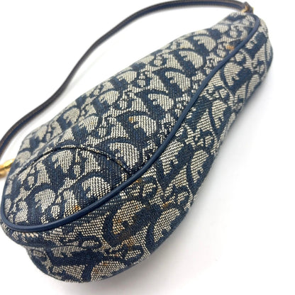 Dior New Arrival Trotter Saddle Leather Canvas Navy Handbag Gold — view 6
