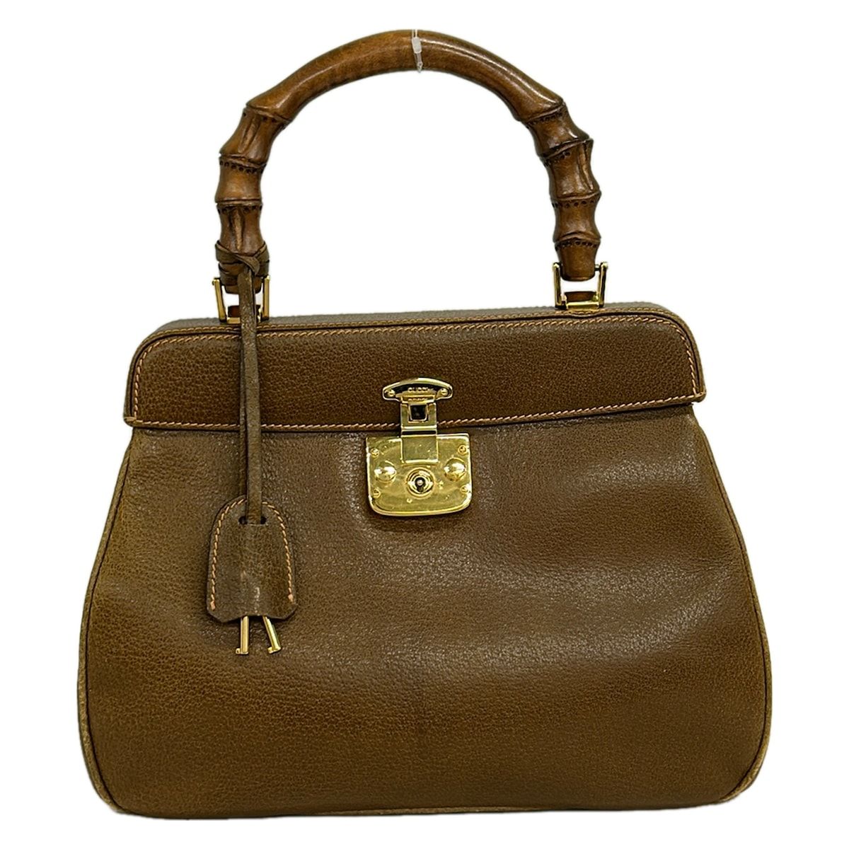 Gucci Handbag Ladylock Bamboo Dark Brown Leather