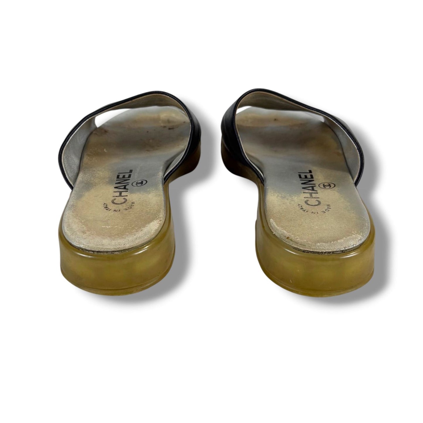 Chanel CC Logo Leather Slide Sandals Black — view 5