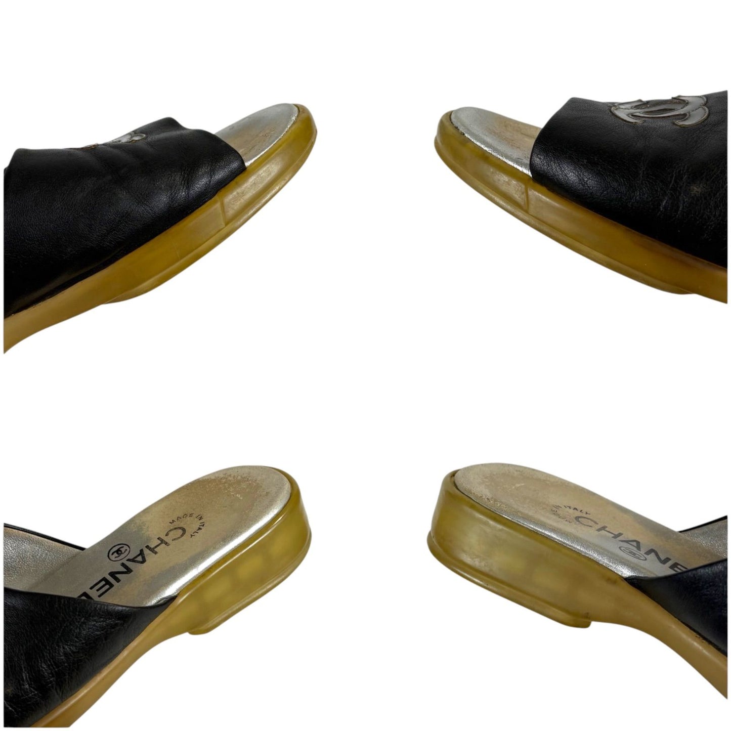 Chanel CC Logo Leather Slide Sandals Black — view 7