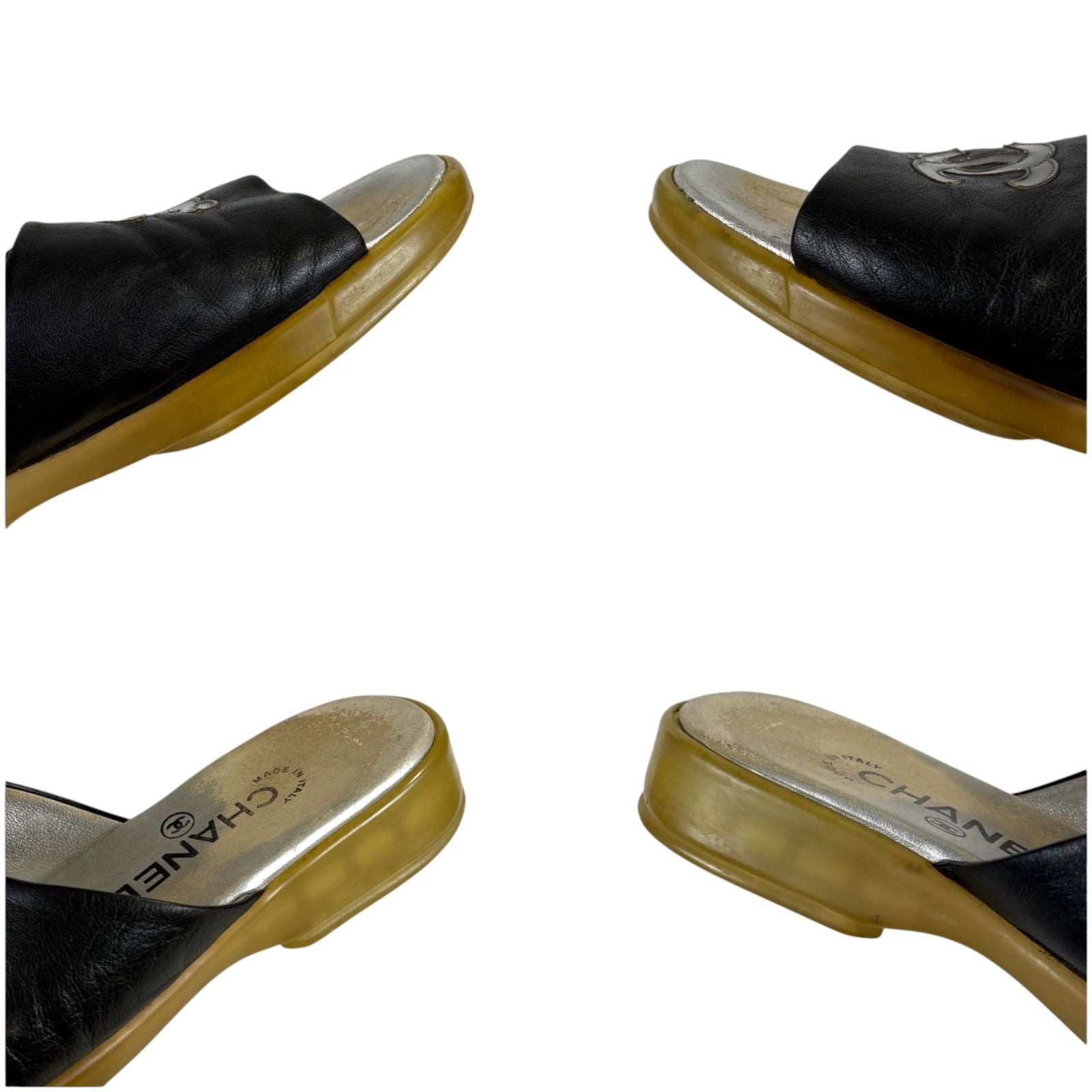 Chanel CC Logo Leather Slide Sandals Black — view 7