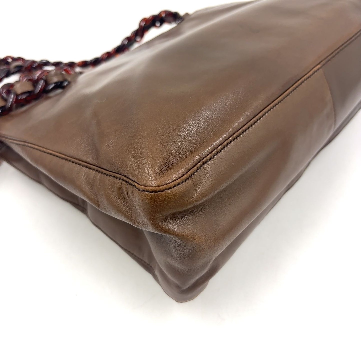Prada Limited Tortoiseshell Chain Leather Brown Shoulder Bag Silver — view 6