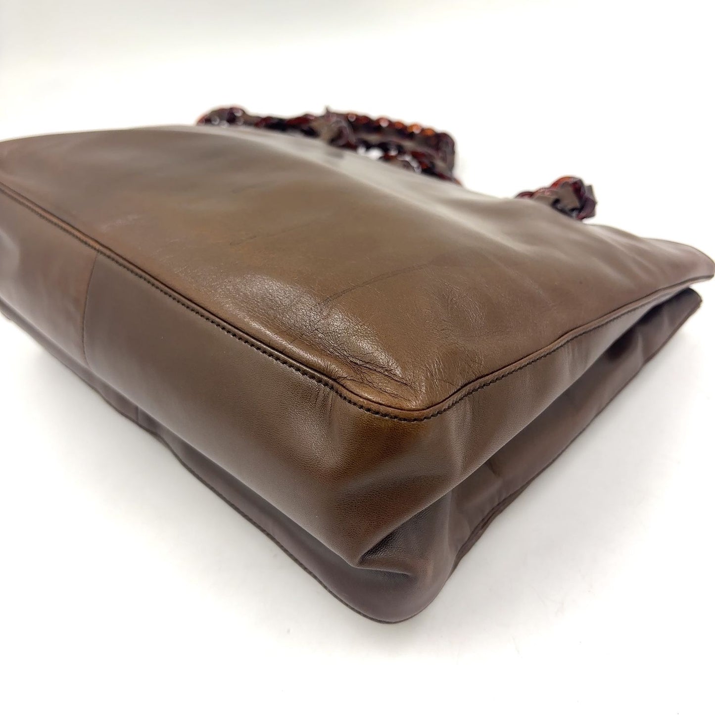 Prada Limited Tortoiseshell Chain Leather Brown Shoulder Bag Silver — view 5