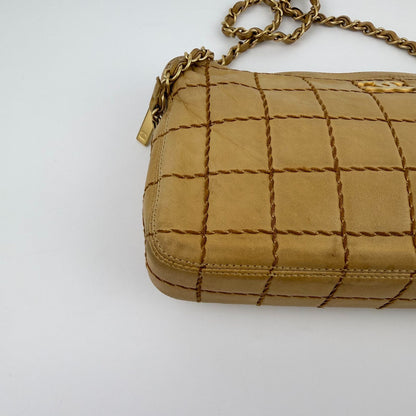 Chanel CC Logo Wild Stitch Choco Bar Chain Shoulder Bag Beige Leather Vintage — view 7