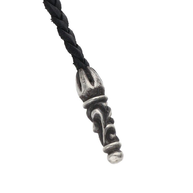 Chrome Hearts Leather Braid Scroll Silver Necklace — view 3