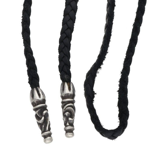 Chrome Hearts Leather Braid Scroll Silver Necklace