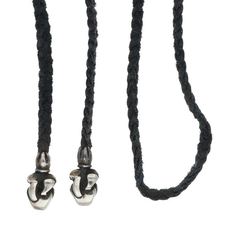Chrome Hearts Leather Braid Lip and Tan Silver Necklace