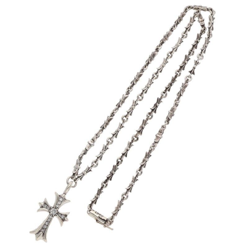 Chrome Hearts Fat Cross Tiny Bar Chain Pave Diamond Silver Necklace — view 2