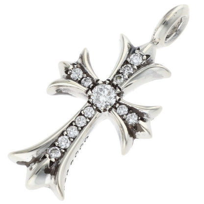 Chrome Hearts Tny Crsf P Dmnd Tiny Fat Cross Pave Diamond Pendant Silver