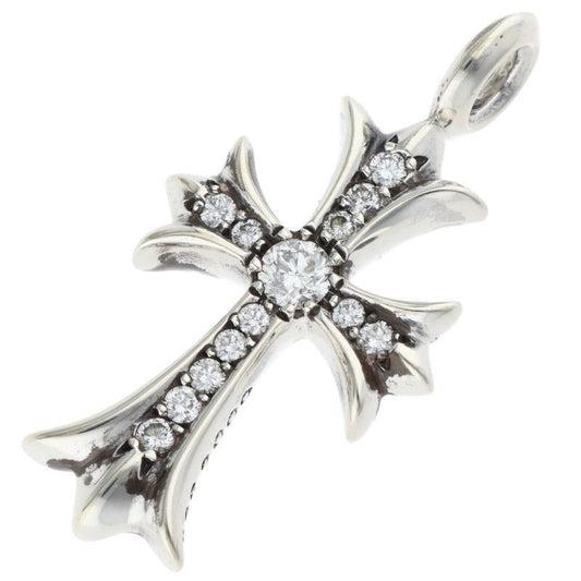 Chrome Hearts Tny Crsf P Dmnd Tiny Fat Cross Pave Diamond Pendant Silver