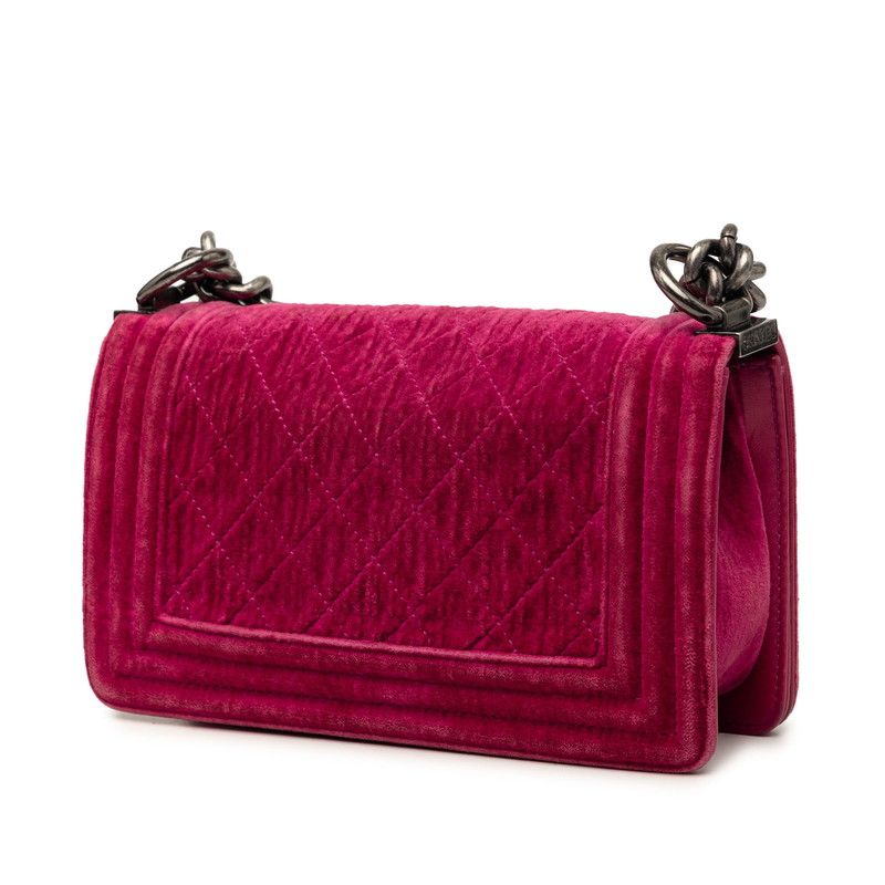 Chanel CC Logo Boy Chain Shoulder Bag Pink Velour Leather — view 2