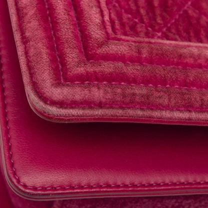 Chanel CC Logo Boy Chain Shoulder Bag Pink Velour Leather — view 4