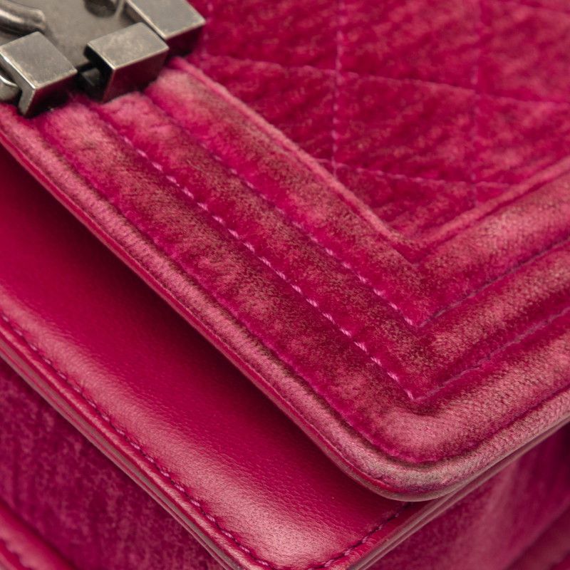 Chanel CC Logo Boy Chain Shoulder Bag Pink Velour Leather — view 5