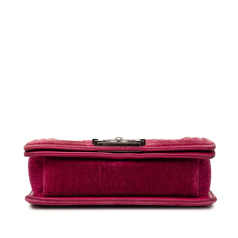 Chanel CC Logo Boy Chain Shoulder Bag Pink Velour Leather — view 3