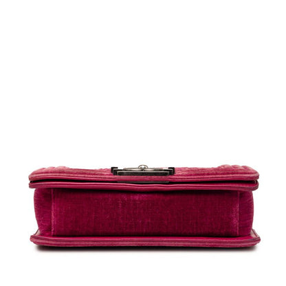 Chanel CC Logo Boy Chain Shoulder Bag Pink Velour Leather — view 3