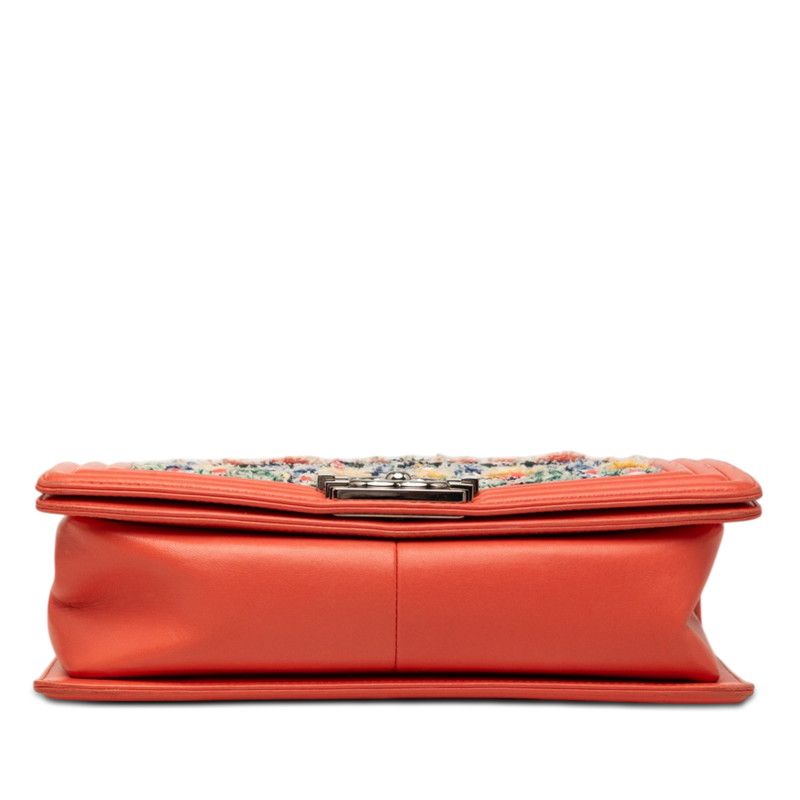 Chanel CC Logo Shoulder Bag Orange Multicolor Lambskin Tweed — view 3