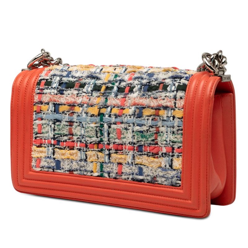 Chanel CC Logo Shoulder Bag Orange Multicolor Lambskin Tweed — view 2