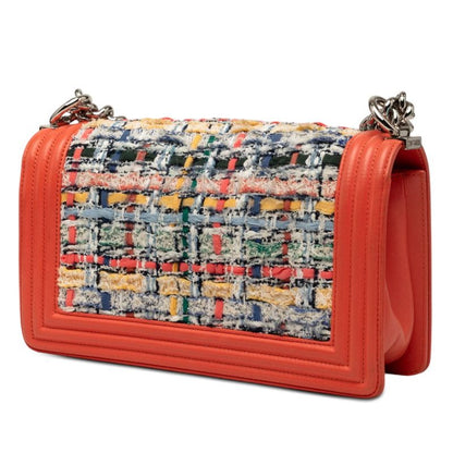 Chanel CC Logo Shoulder Bag Orange Multicolor Lambskin Tweed — view 2