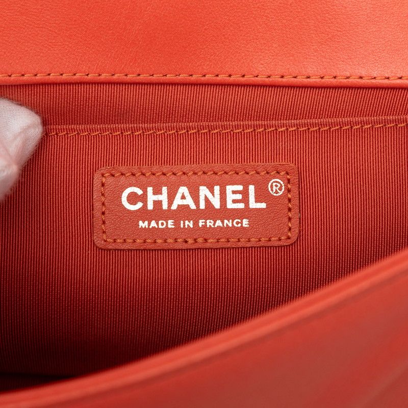 Chanel CC Logo Shoulder Bag Orange Multicolor Lambskin Tweed — view 5