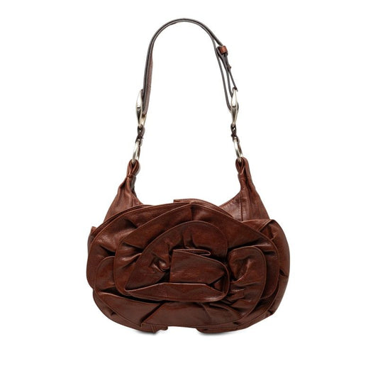 Saint Laurent Flower Naja Shoulder Bag Brown Leather
