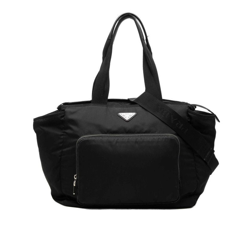 Prada Triangle Logo Mother's 2-Way Shoulder Bag Black Nylon