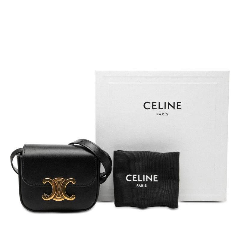 Celine Triomphe Mini Claude Crossbody Shoulder Bag Pochette Black Leather — view 7