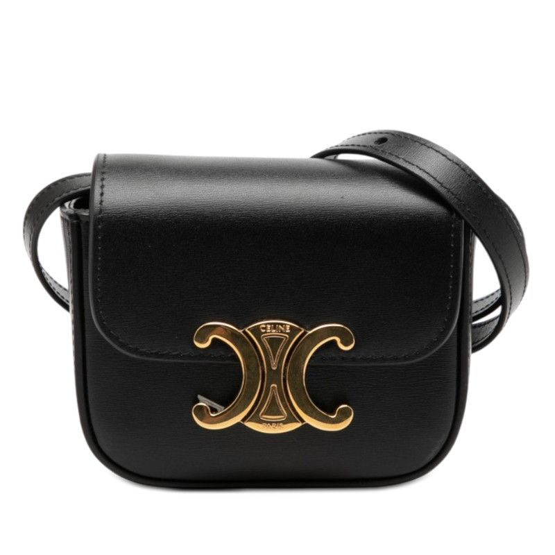 Celine Triomphe Mini Claude Crossbody Shoulder Bag Pochette Black Leather