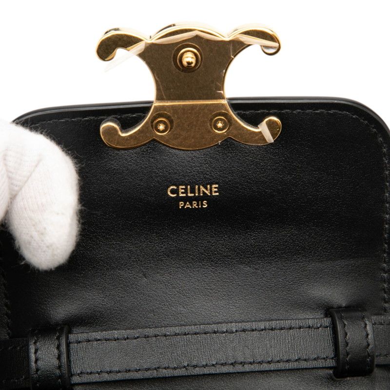 Celine Triomphe Mini Claude Crossbody Shoulder Bag Pochette Black Leather — view 5