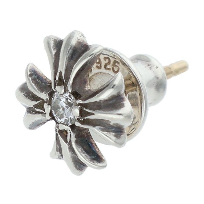 Chrome Hearts No2 CH Pls Dia CH Plus Stud 1 Diamond Silver Earrings