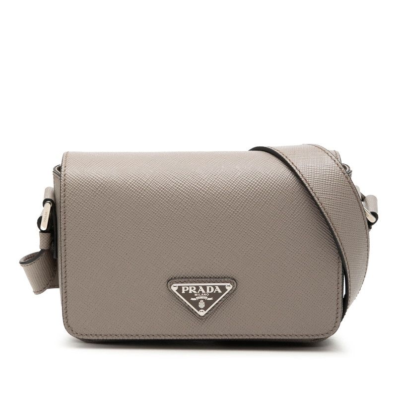 Prada Triangle Logo Shoulder Bag Crossbody Gray Saffiano Leather
