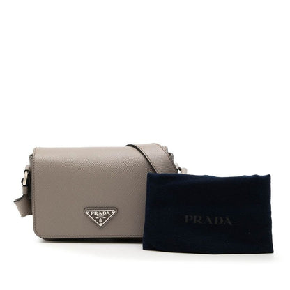 Prada Triangle Logo Shoulder Bag Crossbody Gray Saffiano Leather — view 6