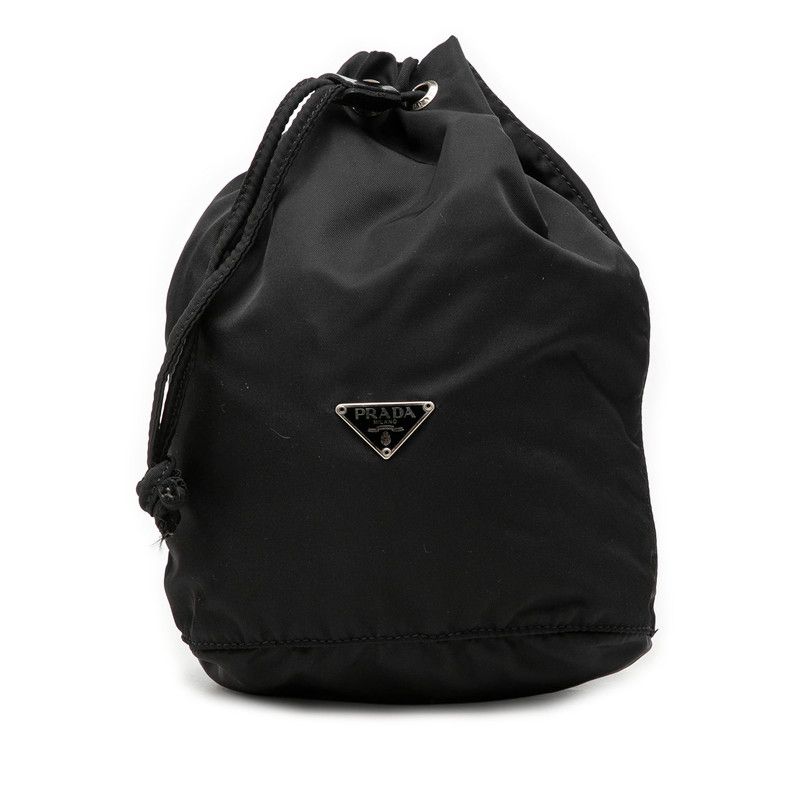 Prada Drawstring Pouch Case Black Nylon