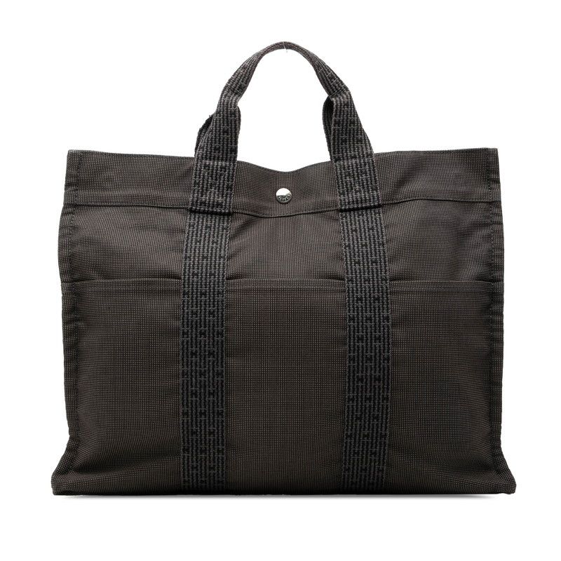 Hermes Her Line Tote MM Black Gray Canvas