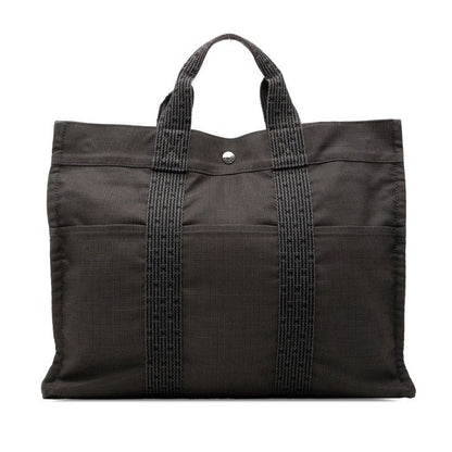Hermes Her Line Tote MM Black Gray Canvas