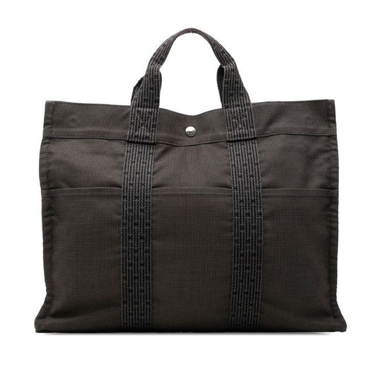 Hermes Her Line Tote MM Black Gray Canvas