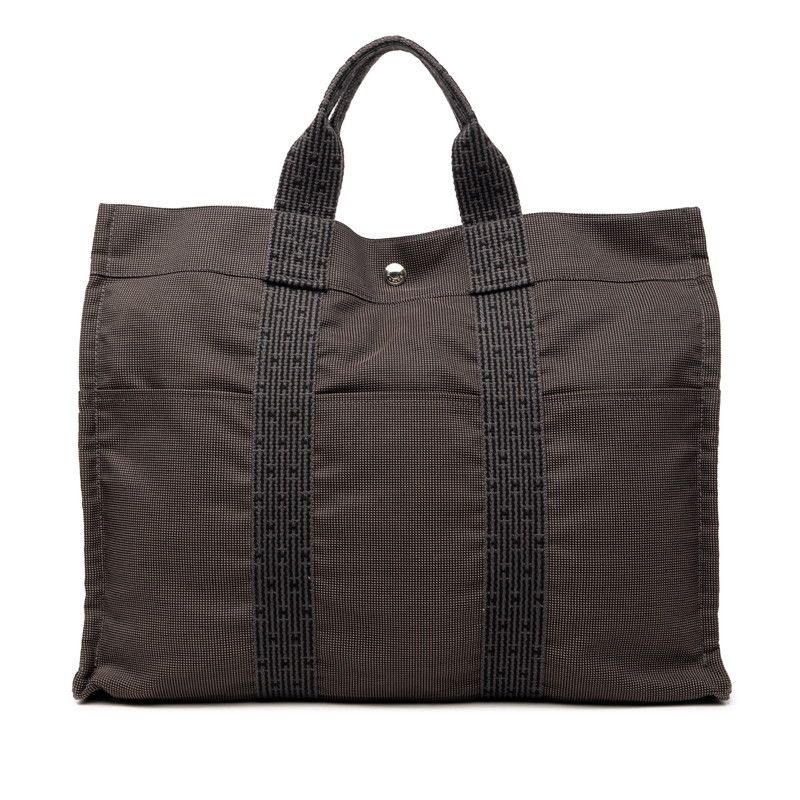 Hermes Her Line Tote MM Black Gray Canvas