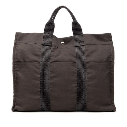 Hermes Her Line Tote MM Black Gray Canvas