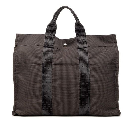 Hermes Her Line Tote MM Black Gray Canvas
